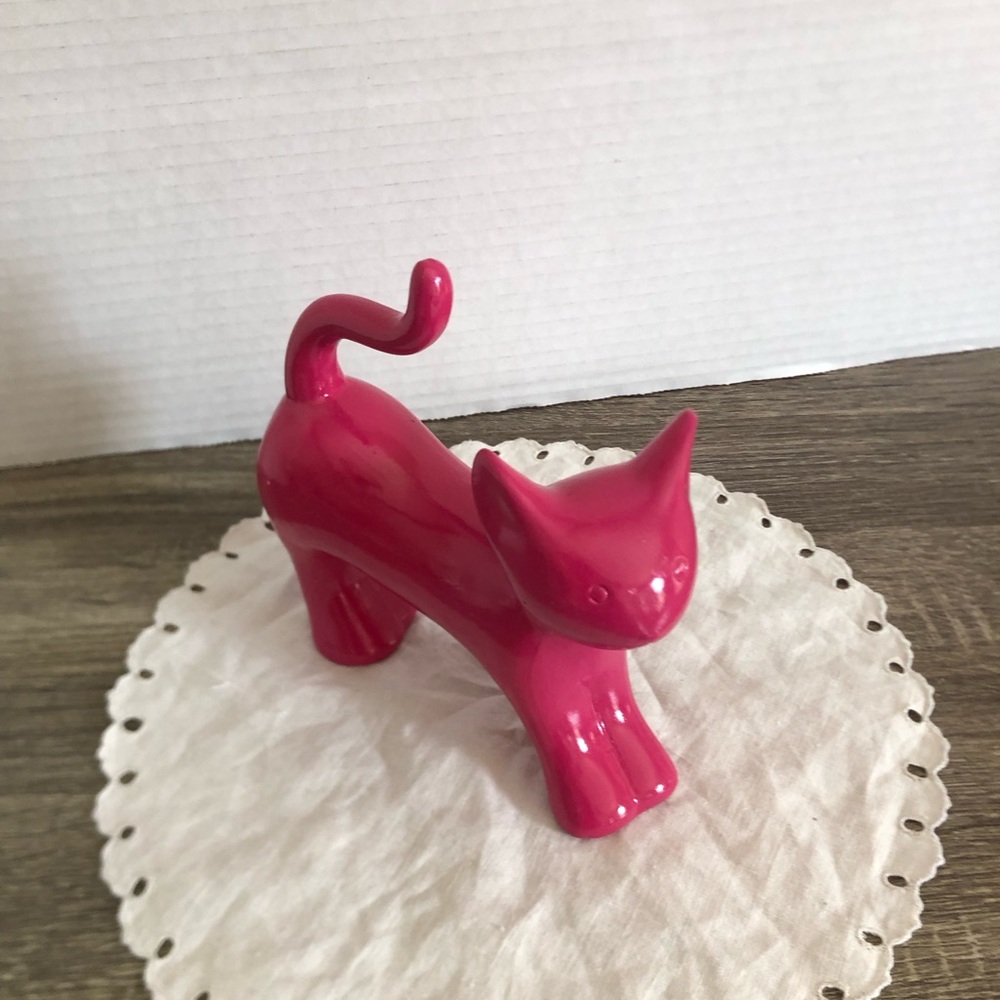 Pink Ceramic Cat Figurine